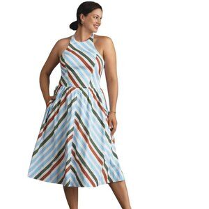Anthropologie Maeve Halter Midi Sundress Size XL Striped A-Line Cotton NWT